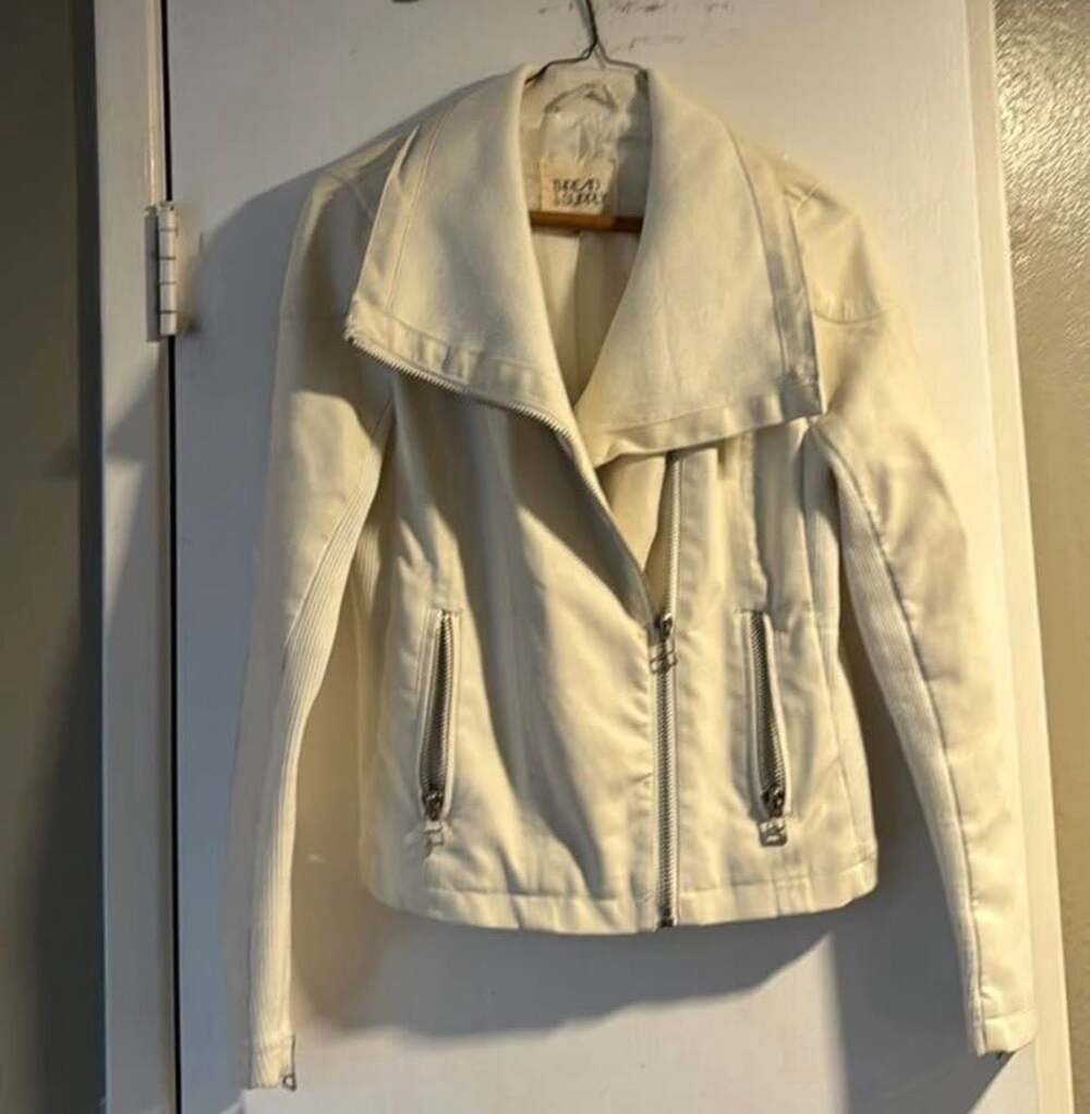 Thread & Supply White Faux Leather Moto Jacket